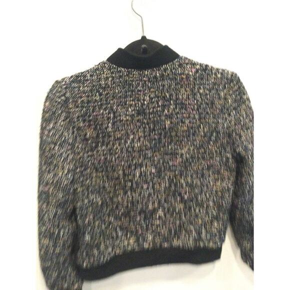 Rebecca Taylor multi tweed bomber jacket sz 4 short black cotton zip up textured - Picture 14 of 15